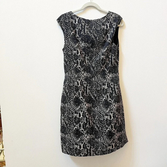 Ann Taylor Women's Sz 14 Sheath Dress Ruched Snakeskin Print Black & Tan Career - Picture 6 of 8